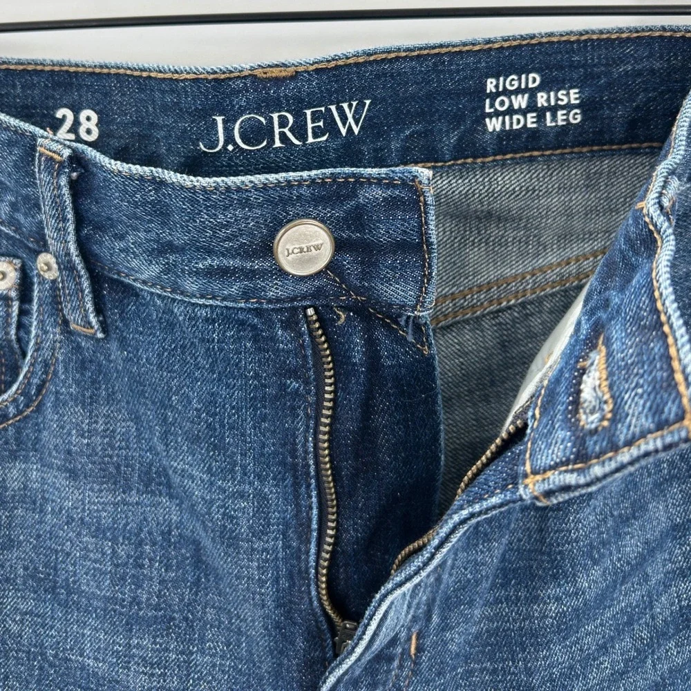 J.Crew Rigid Low Rise Wide Leg‎ Jeans Blue Denim Size 28 Cuff Pockets